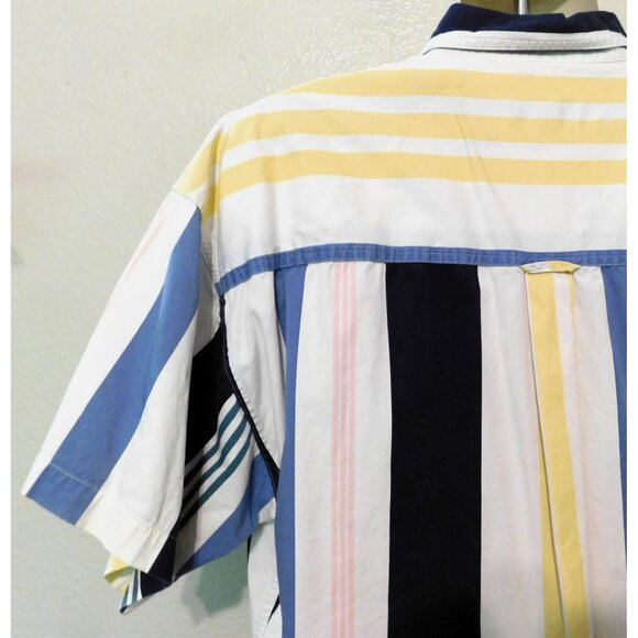 Chaps Ralph Lauren Shirt XL Multicolor Stripe Short Sleeve Button-Up 100% Cotton - Picture 5 of 6